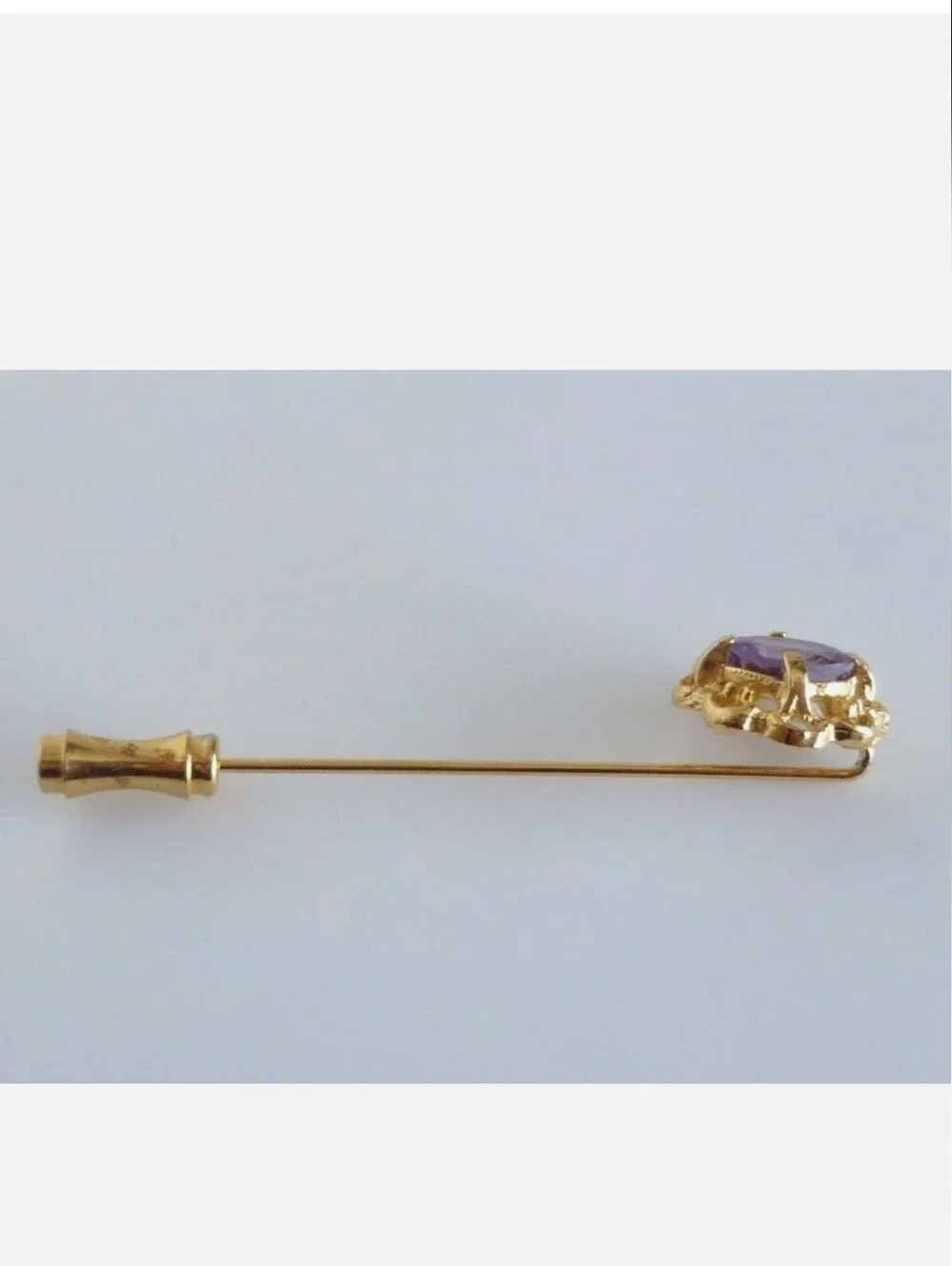 Vintage Genuine Amethyst Purple Flower Gold Tone Metal Stick Pin Brooch 1950's